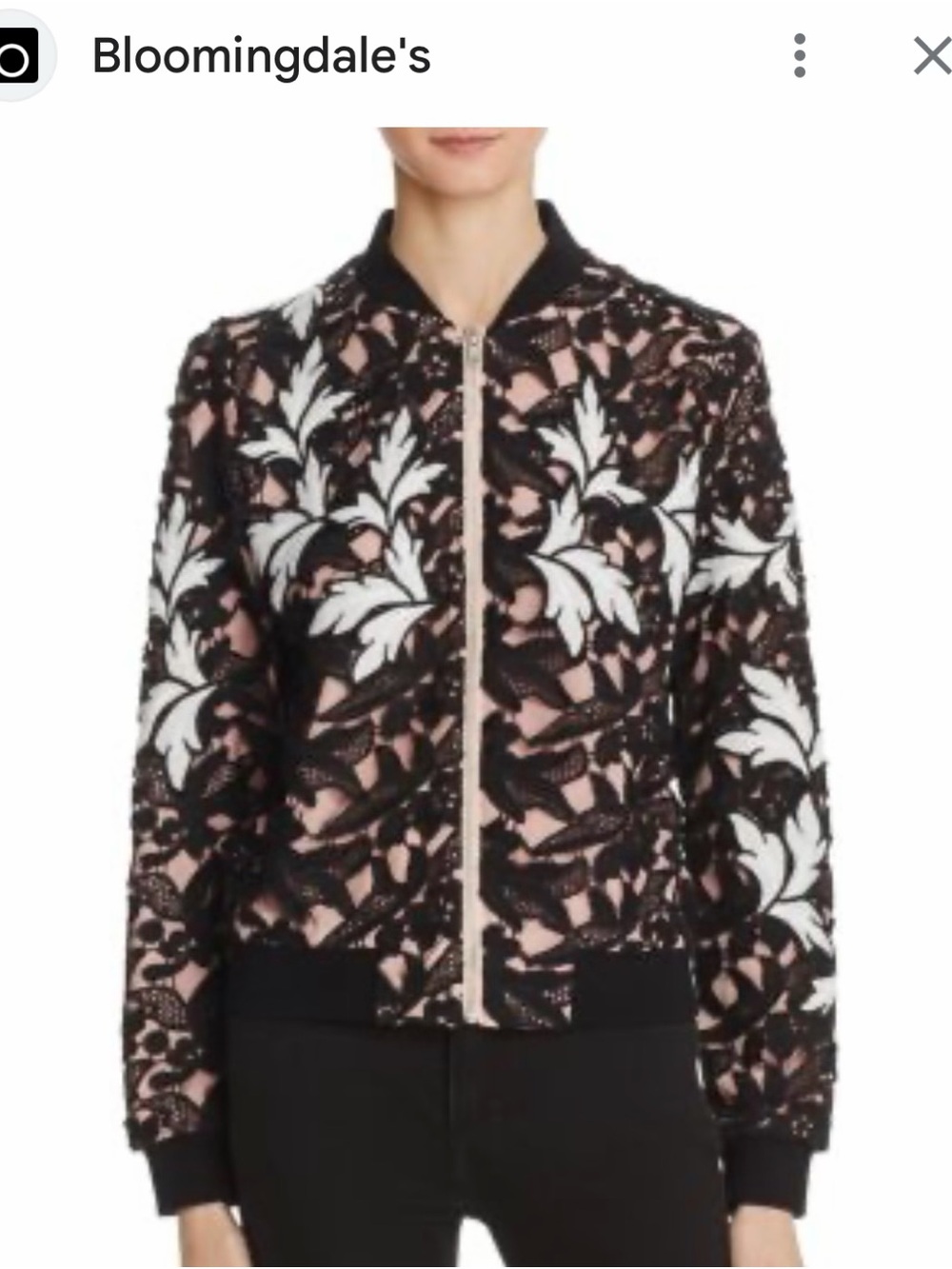 Bloomingdale's Aqua Floral Lace Bomber Jacket - Black & Pink Size Small